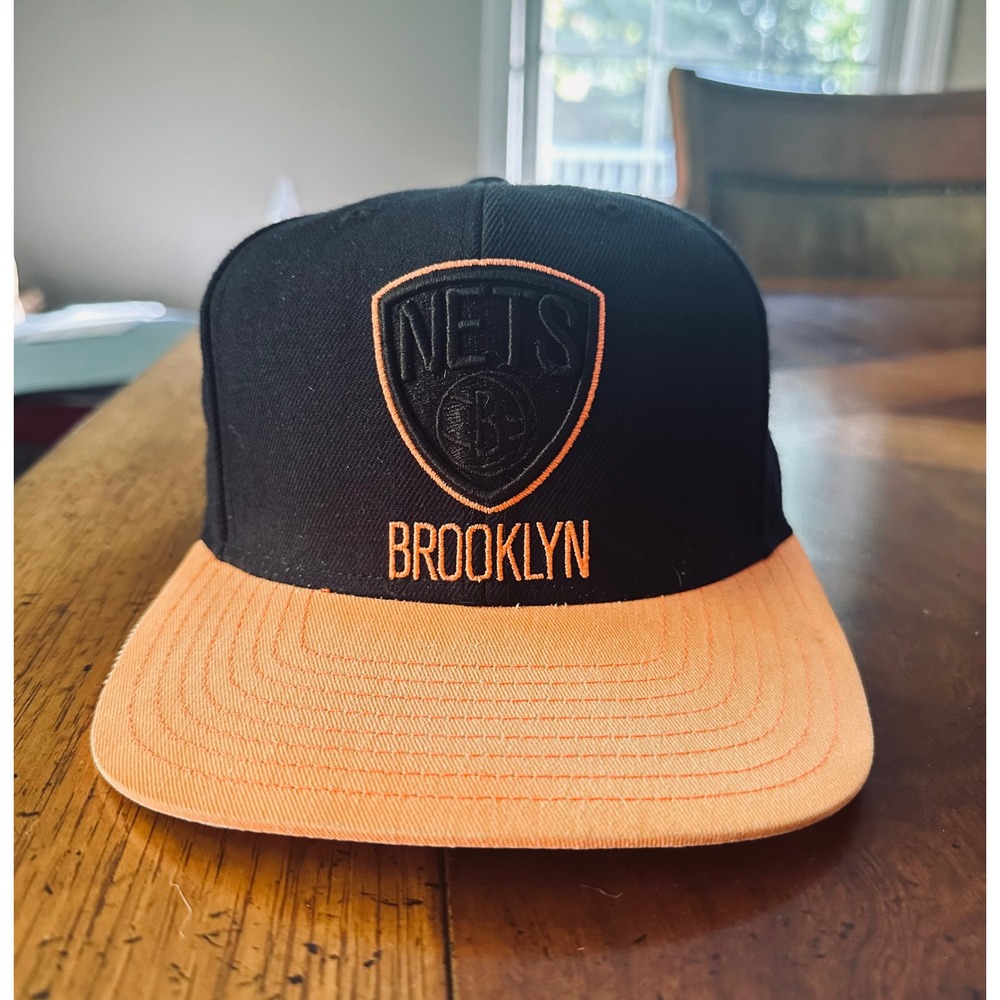 Adidas Brooklyn Nets NBA Snapback Hat Mens Black Orange‎ Flat Brim Cap One Size